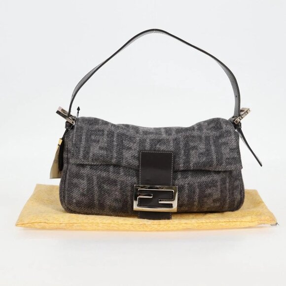 FENDI Zucca Canvas Mamma Baguette Shoulder Bag Cotton Gray Auth 123507V - Picture 1 of 15